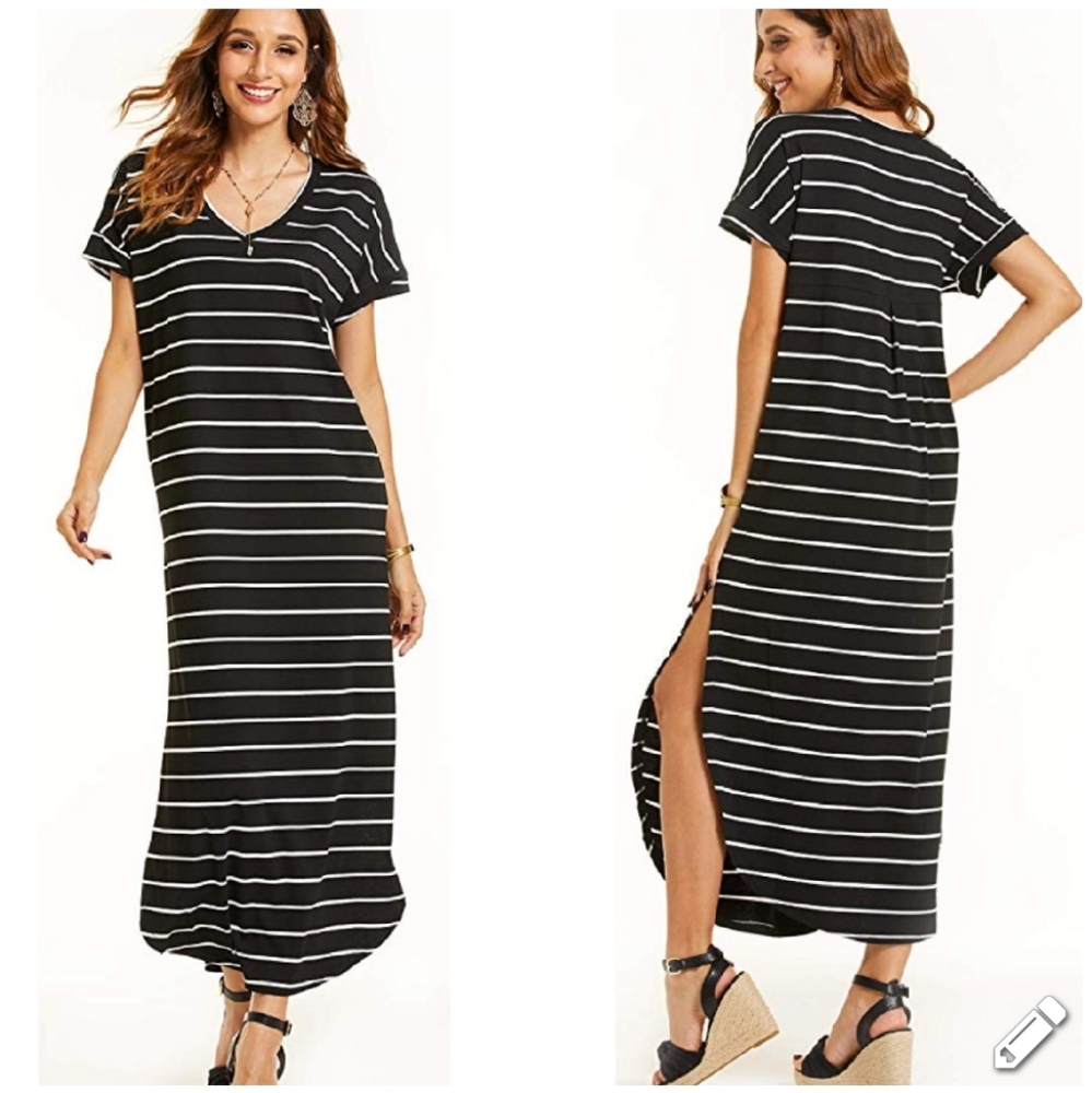 Black & White Stripe Casual Maxi
